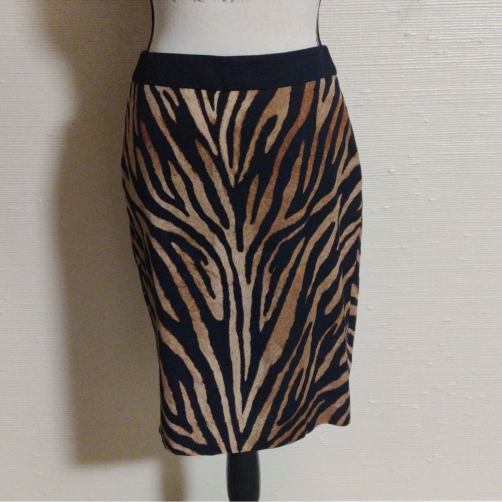 White House Black Market Black and Tan Zebra Print Pencil Skirt